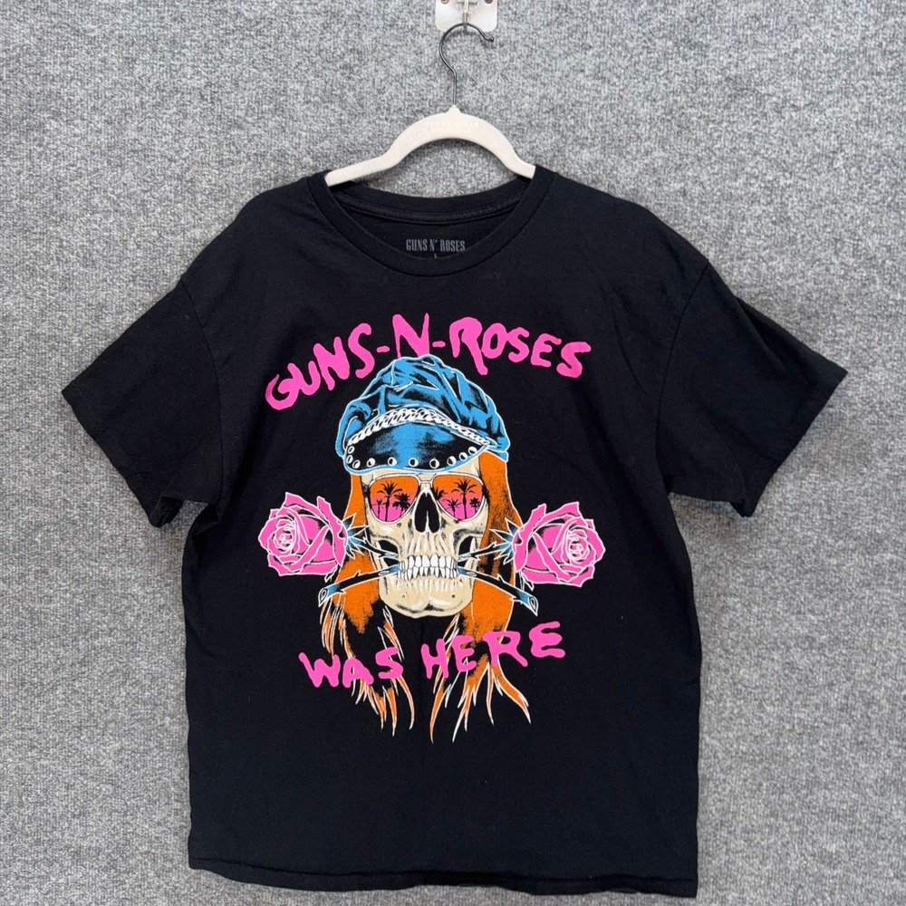 Guns N Roses Tshirt Mens Large Black Skull Graphic Band Tee Rock Concert Music
